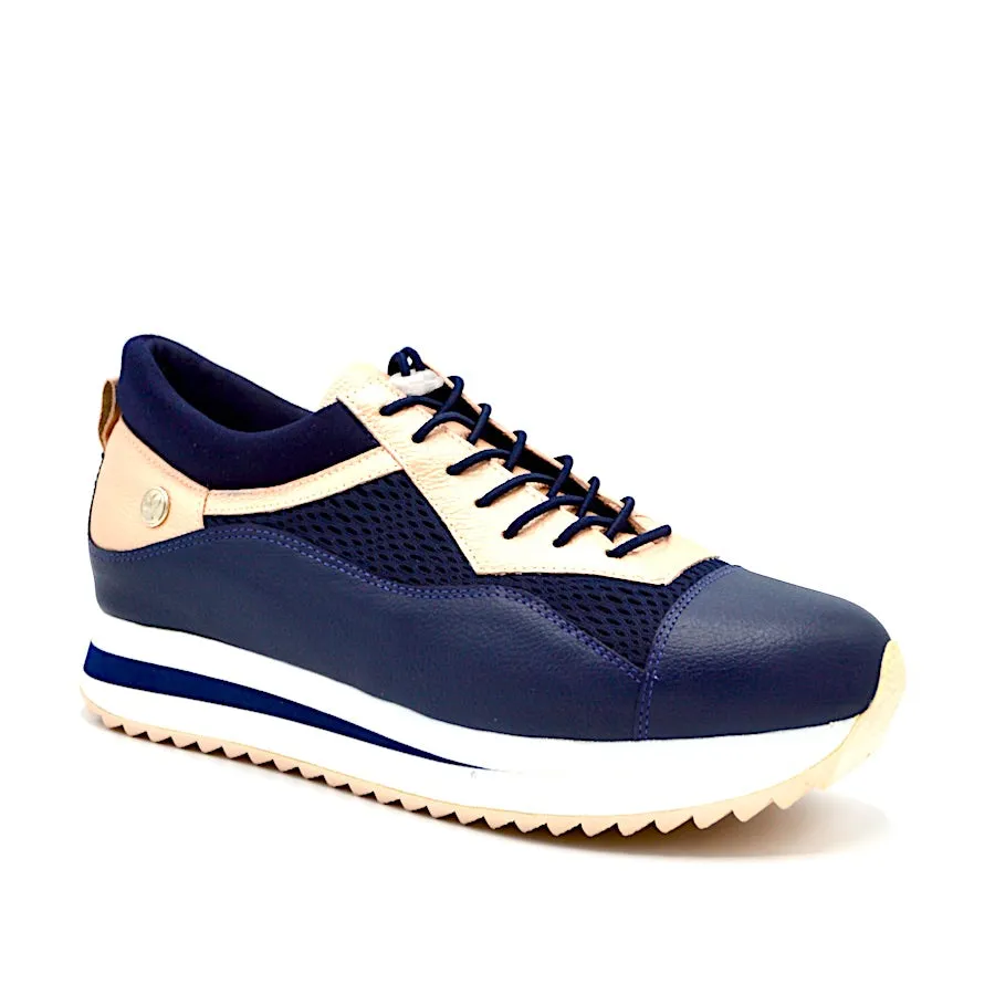 VERSE ELEVATED TRAINER - NAVY BLUE & ROSEGOLD LEATHER/MESH