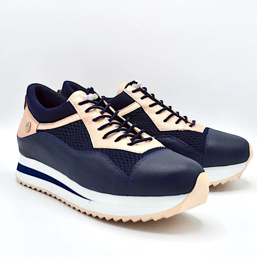 VERSE ELEVATED TRAINER - NAVY BLUE & ROSEGOLD LEATHER/MESH