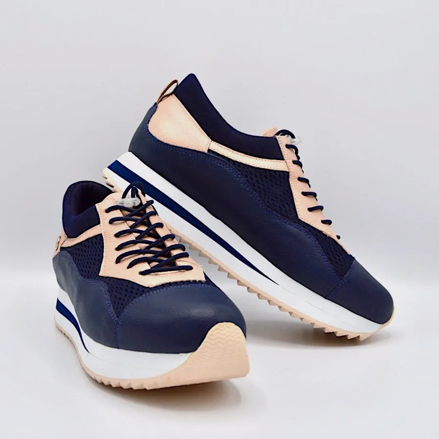 VERSE ELEVATED TRAINER - NAVY BLUE & ROSEGOLD LEATHER/MESH