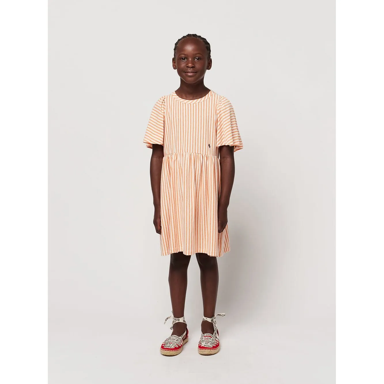 Vertical Stripes Ruffle Sleeves Dress