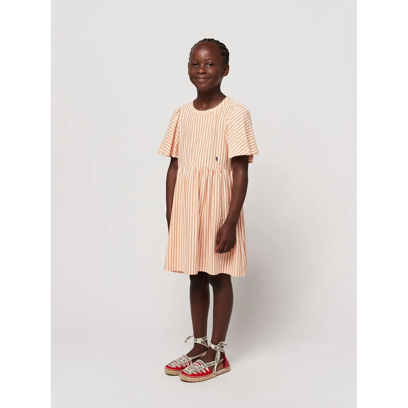 Vertical Stripes Ruffle Sleeves Dress