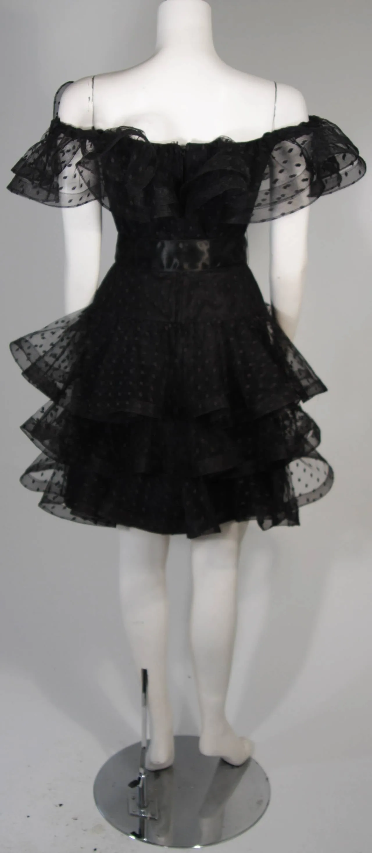 VICTOR COSTA Black Cocktail Dress w/ Horsehair Ruffles Size 2
