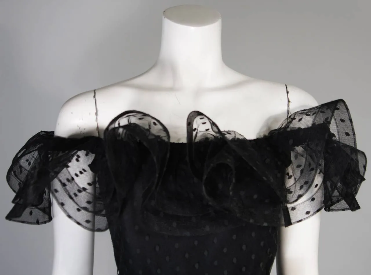 VICTOR COSTA Black Cocktail Dress w/ Horsehair Ruffles Size 2