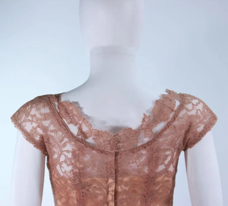 VINTAGE Circa 1950s Peach Lace Chiffon Cocktail Dress Size 8