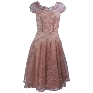 VINTAGE Circa 1950s Peach Lace Chiffon Cocktail Dress Size 8