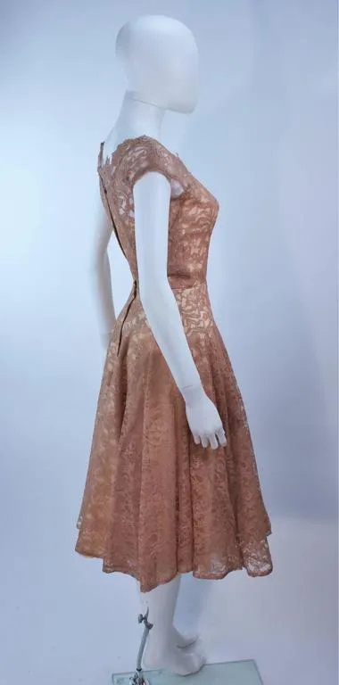 VINTAGE Circa 1950s Peach Lace Chiffon Cocktail Dress Size 8