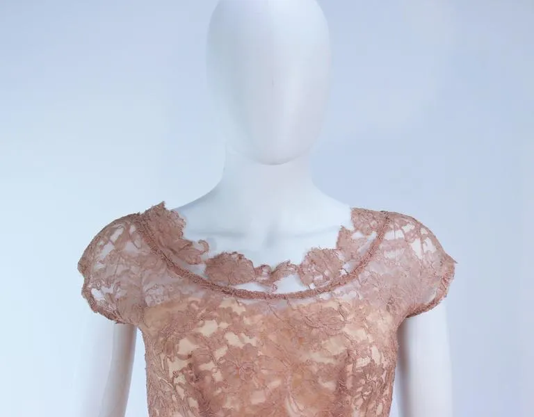 VINTAGE Circa 1950s Peach Lace Chiffon Cocktail Dress Size 8