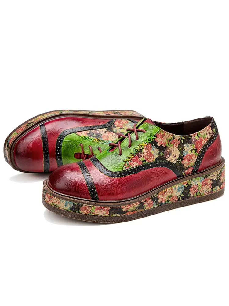 Vintage Comfy Casual Stitching Floral Oxfords Shoes
