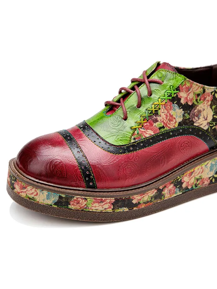 Vintage Comfy Casual Stitching Floral Oxfords Shoes