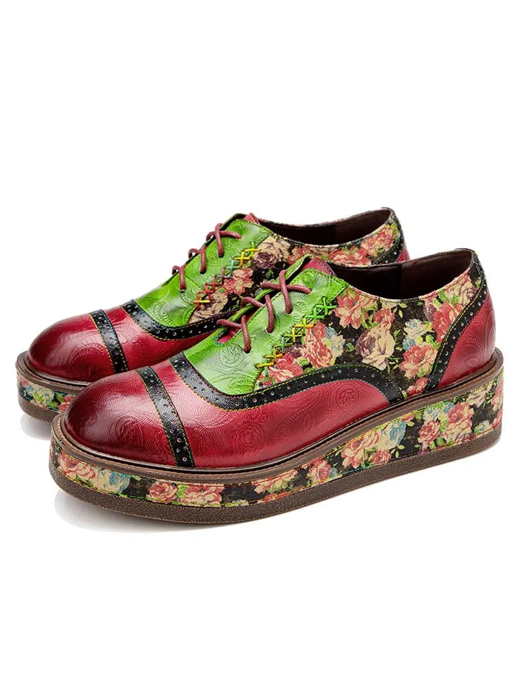 Vintage Comfy Casual Stitching Floral Oxfords Shoes