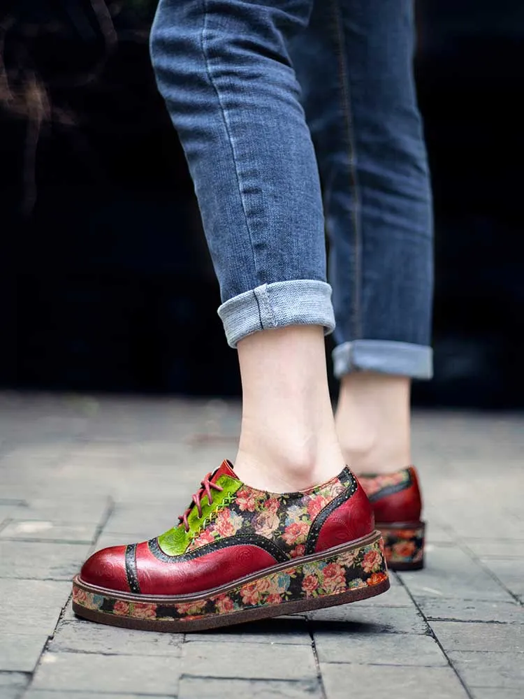 Vintage Comfy Casual Stitching Floral Oxfords Shoes