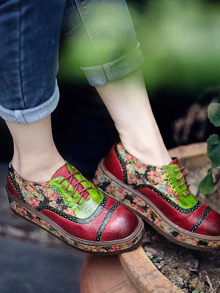 Vintage Comfy Casual Stitching Floral Oxfords Shoes