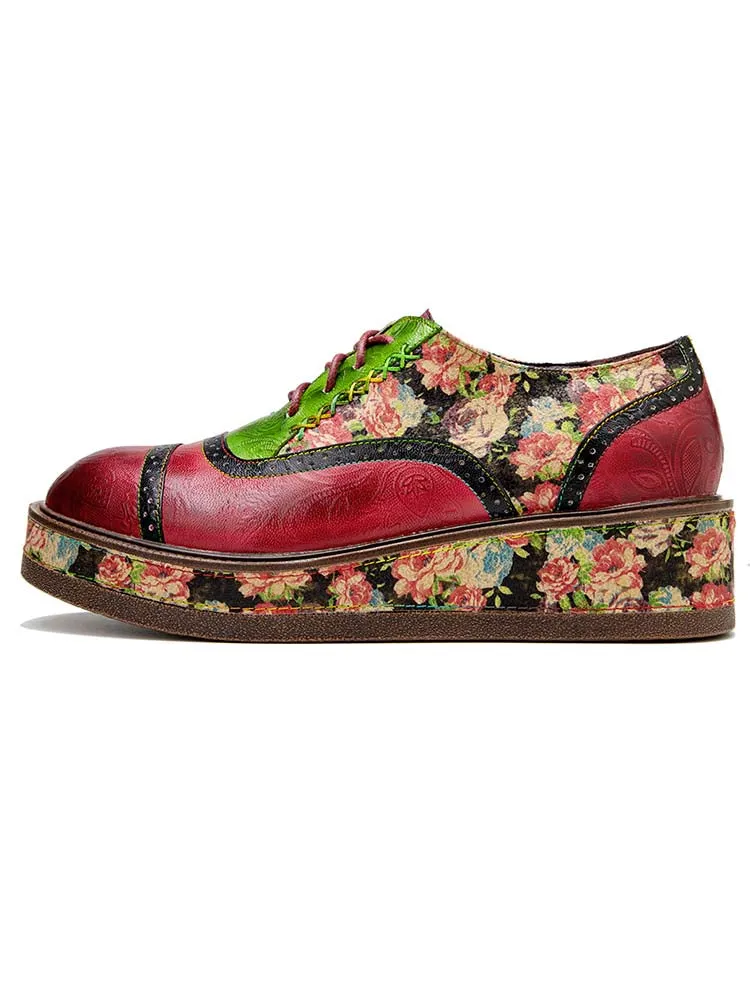 Vintage Comfy Casual Stitching Floral Oxfords Shoes