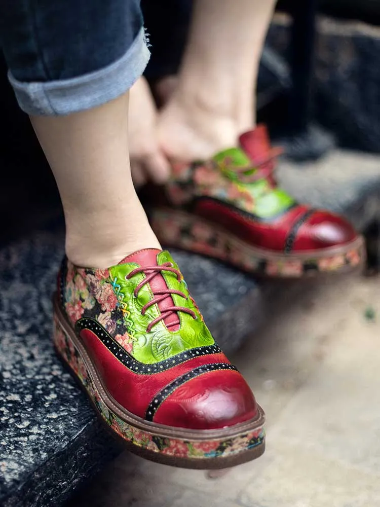 Vintage Comfy Casual Stitching Floral Oxfords Shoes