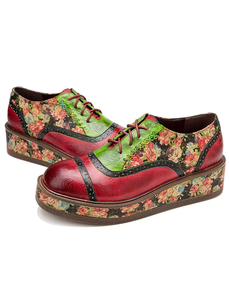Vintage Comfy Casual Stitching Floral Oxfords Shoes