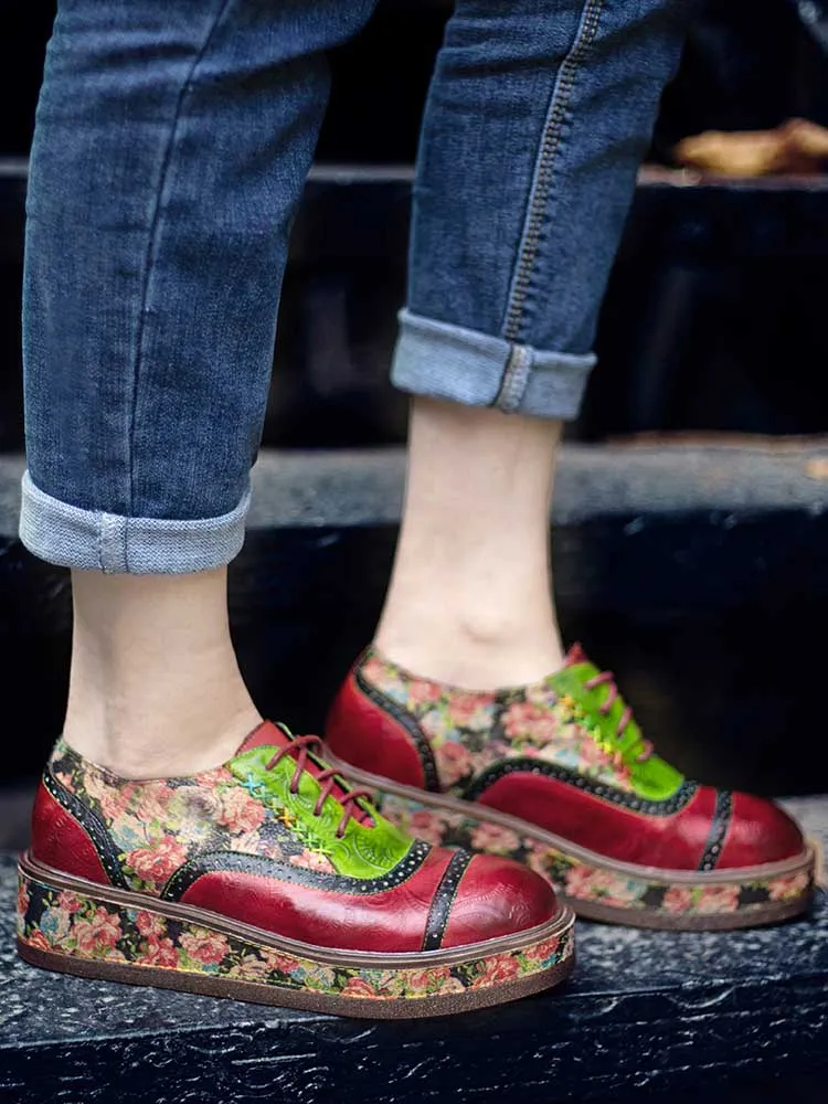 Vintage Comfy Casual Stitching Floral Oxfords Shoes