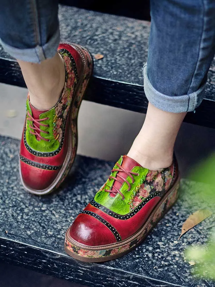 Vintage Comfy Casual Stitching Floral Oxfords Shoes