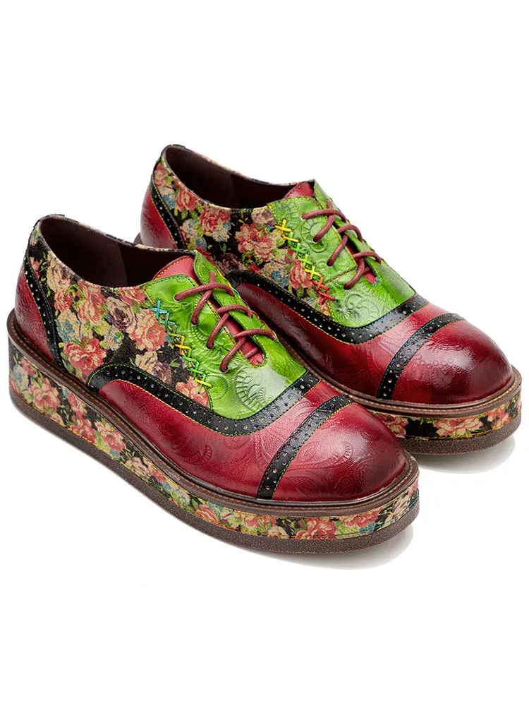Vintage Comfy Casual Stitching Floral Oxfords Shoes