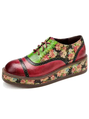 Vintage Comfy Casual Stitching Floral Oxfords Shoes