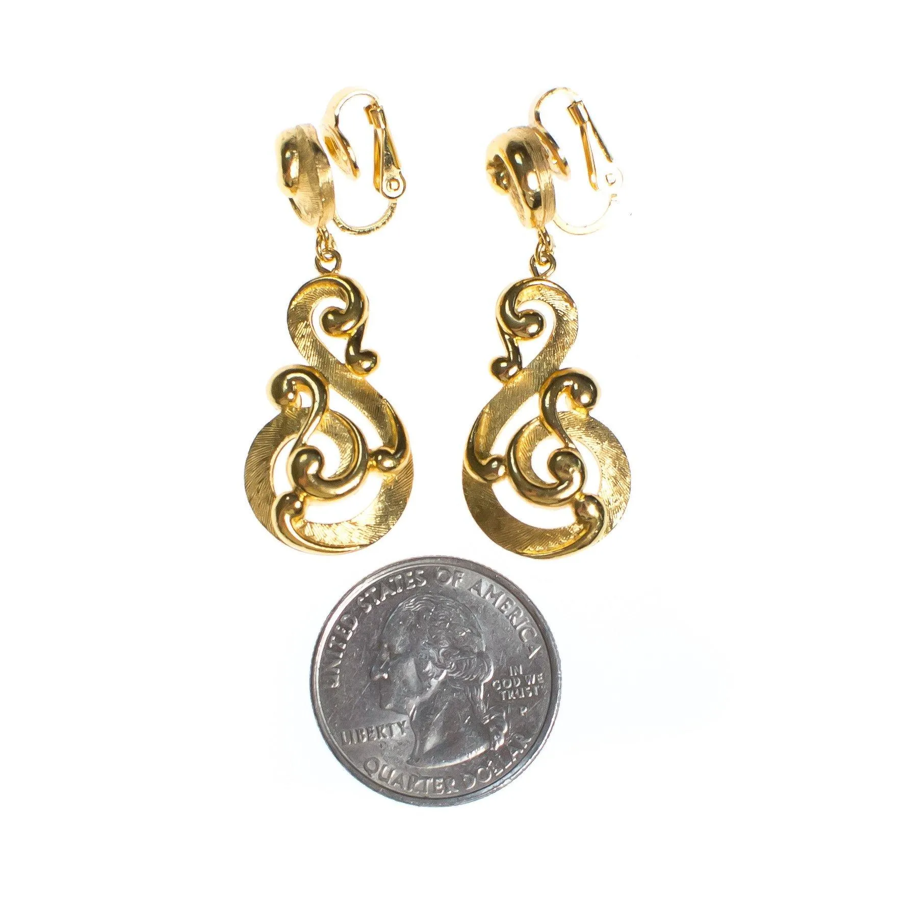 Vintage Crown Trifari Modernist Swirl Dangle Drop Earrings