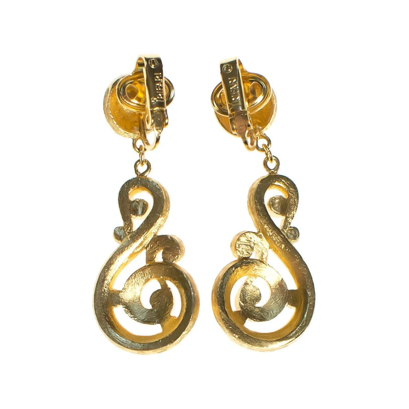 Vintage Crown Trifari Modernist Swirl Dangle Drop Earrings