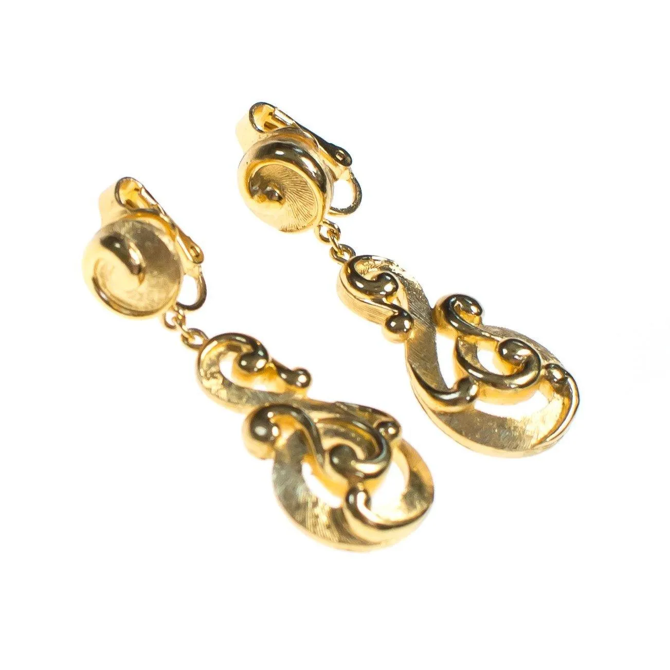 Vintage Crown Trifari Modernist Swirl Dangle Drop Earrings