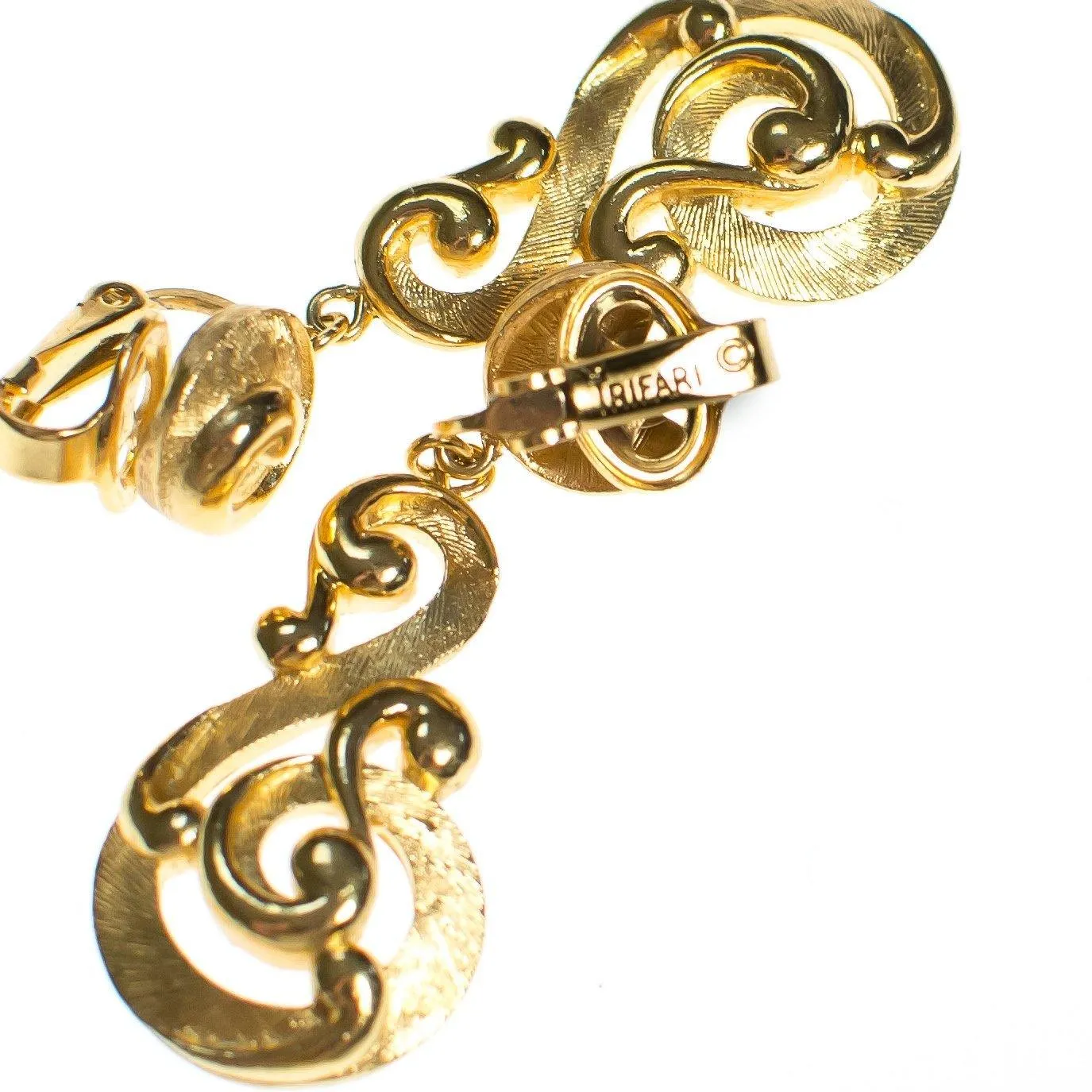 Vintage Crown Trifari Modernist Swirl Dangle Drop Earrings