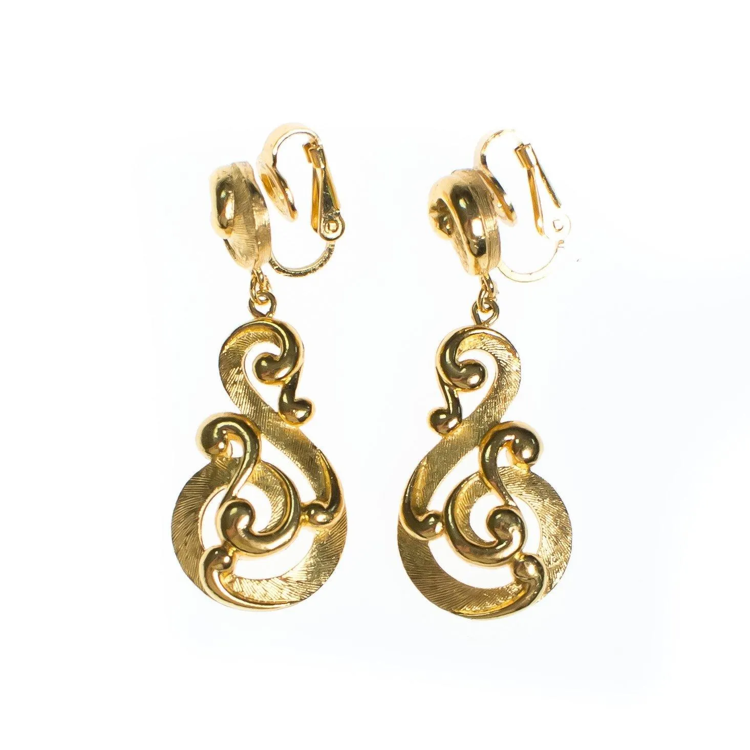 Vintage Crown Trifari Modernist Swirl Dangle Drop Earrings