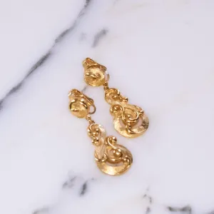 Vintage Crown Trifari Modernist Swirl Dangle Drop Earrings