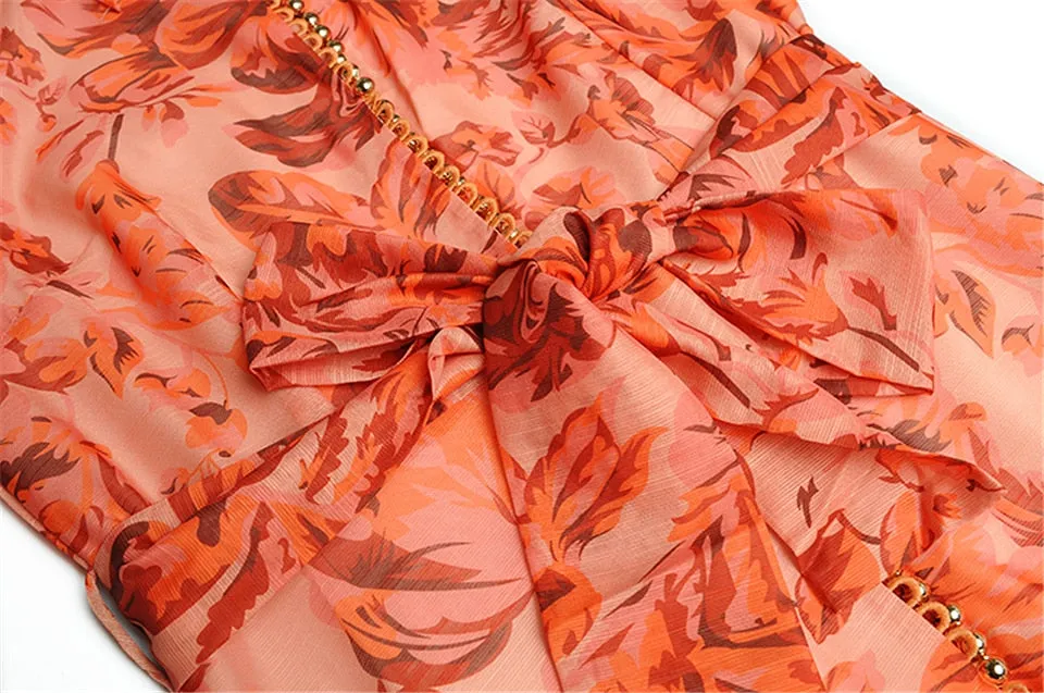 Vintage Elegant Lapel Long Sleeve Button Printing Party Dress