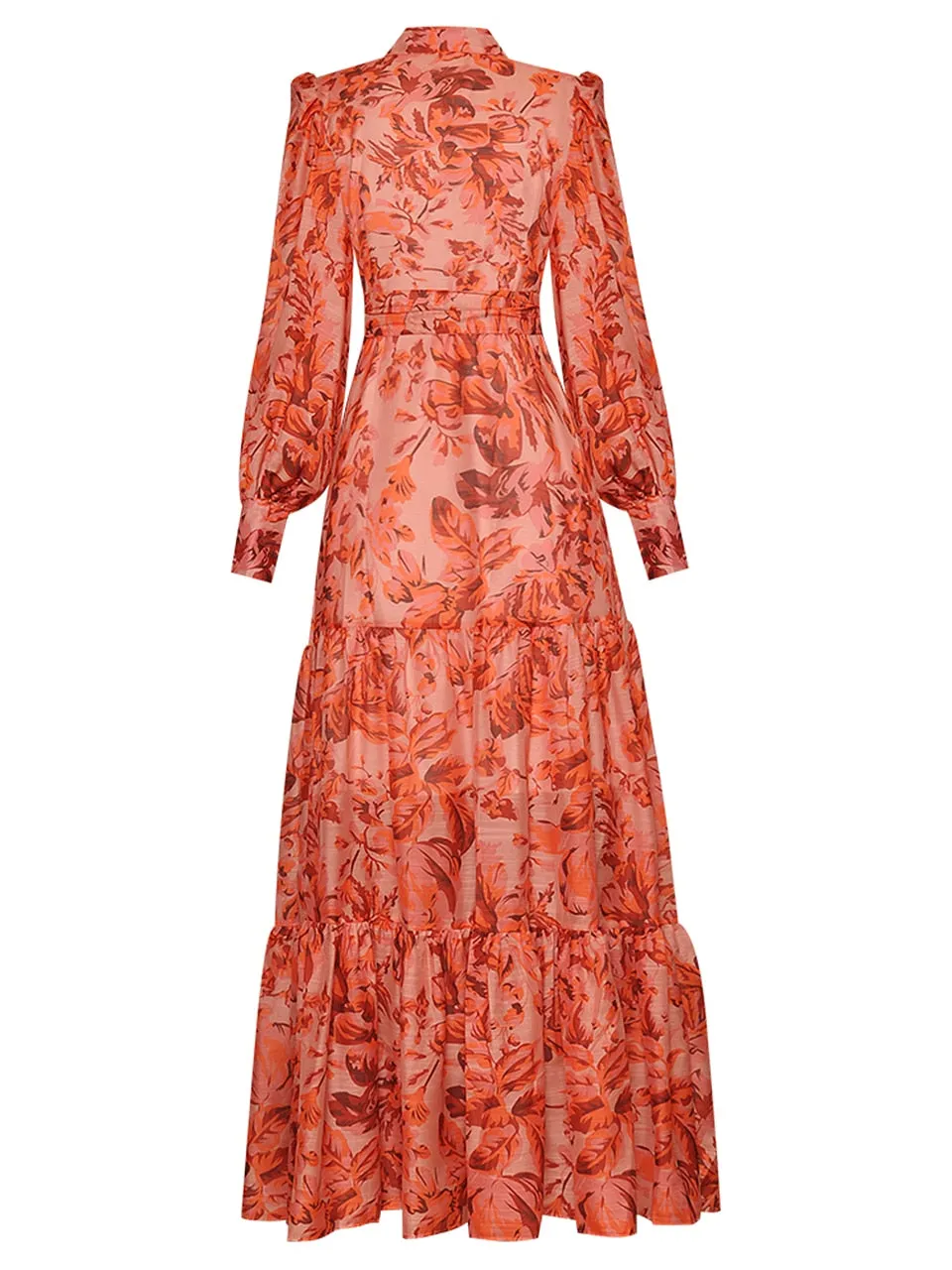 Vintage Elegant Lapel Long Sleeve Button Printing Party Dress