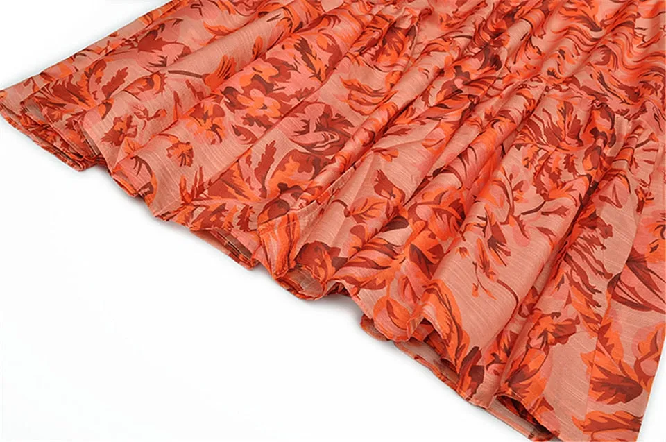 Vintage Elegant Lapel Long Sleeve Button Printing Party Dress