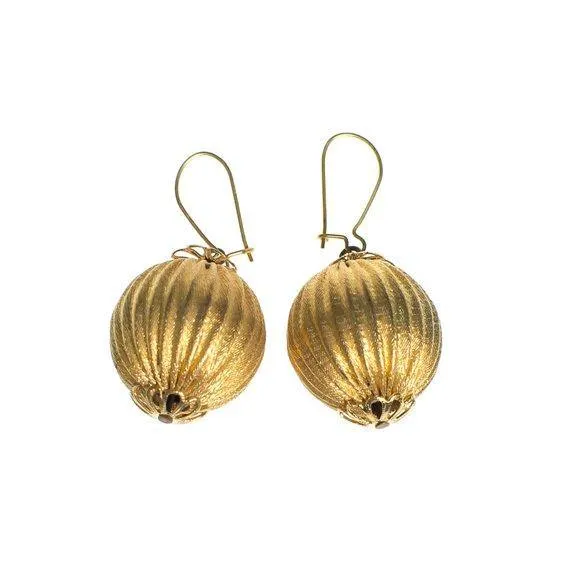 Vintage Rochelle Gold Round Fluted Bead Statement Earrings Piereced New Old Stock 1970s
