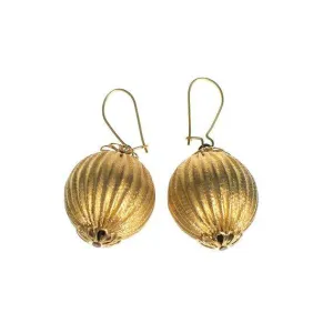 Vintage Rochelle Gold Round Fluted Bead Statement Earrings Piereced New Old Stock 1970s