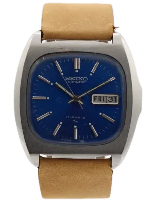 Vintage Seiko 7006-5019 Blue TV Day Date Men's Automatic Wristwatch Japan Steel