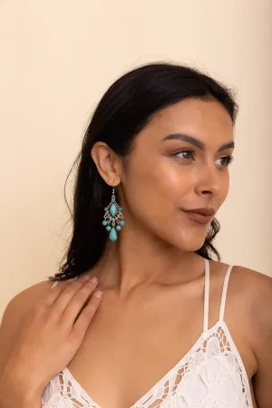Vintage Turquoise Silver Chandelier Earrings.
