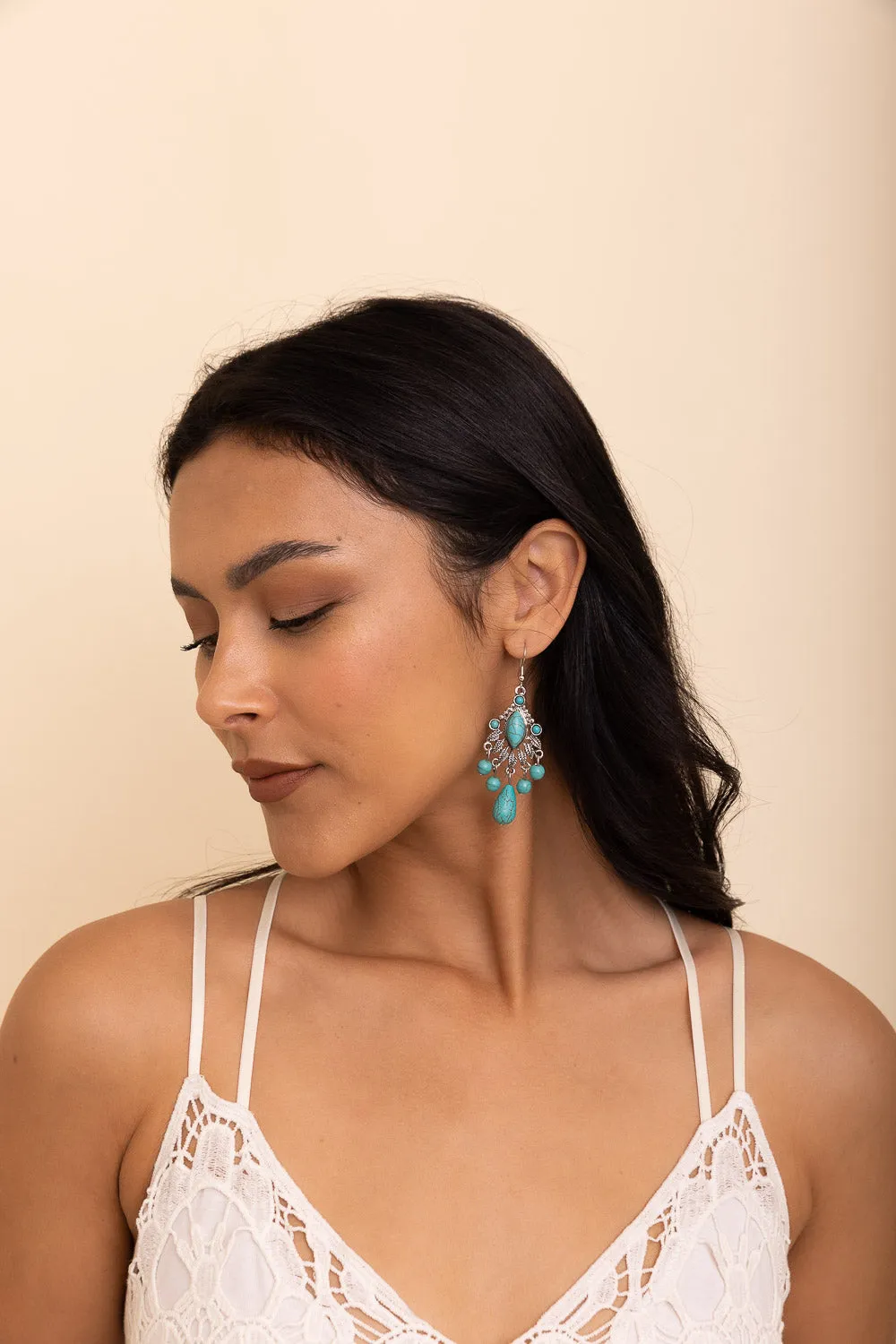 Vintage Turquoise Silver Chandelier Earrings.