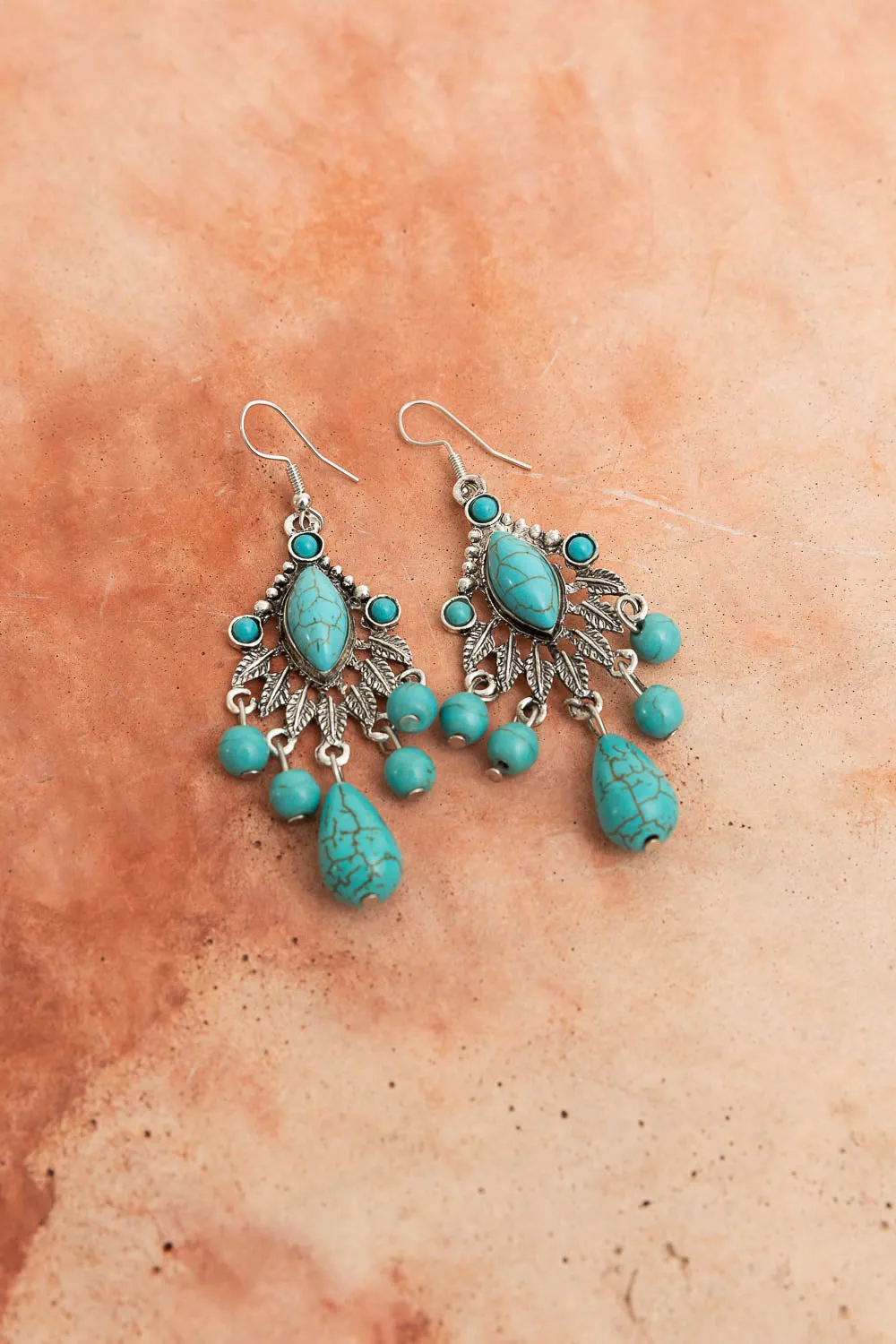 Vintage Turquoise Silver Chandelier Earrings.