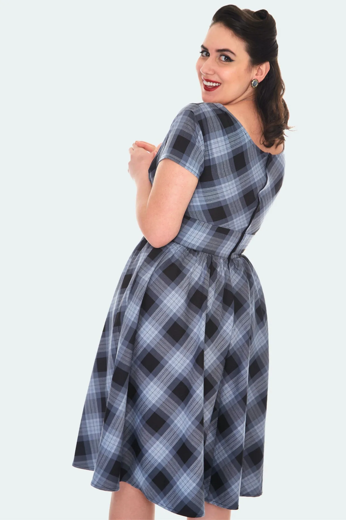 Voodoo Vixen Marianne Plaid Fit & Flare Dress Grey