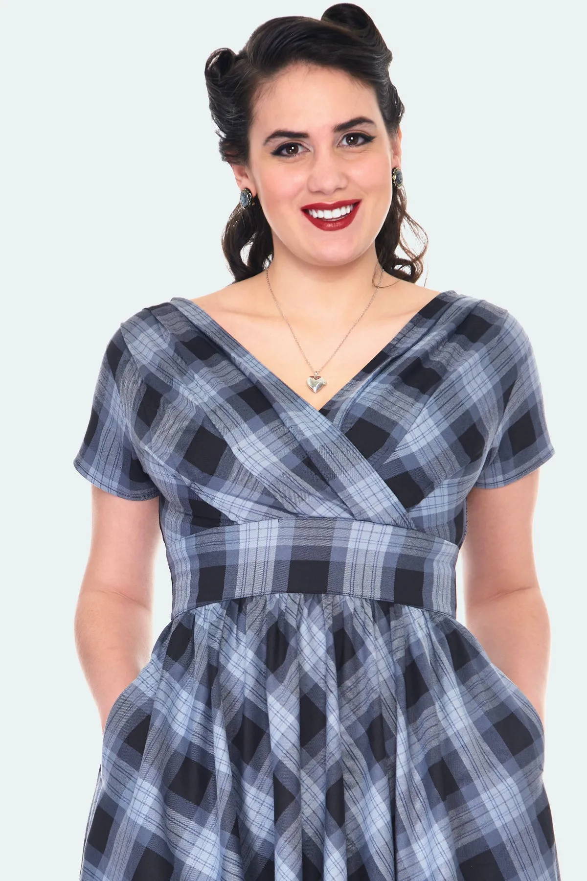 Voodoo Vixen Marianne Plaid Fit & Flare Dress Grey