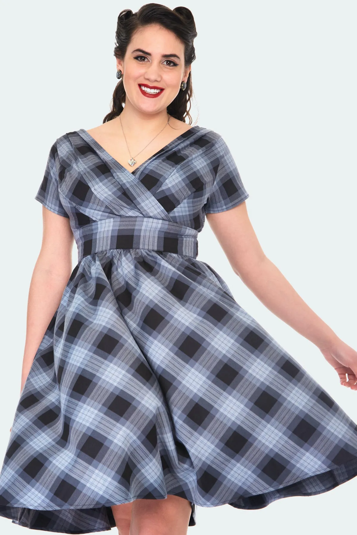 Voodoo Vixen Marianne Plaid Fit & Flare Dress Grey