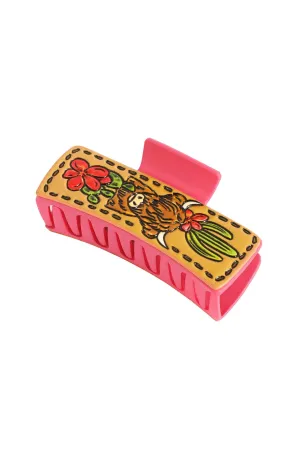 Western Bull Faux Leather Hair Claw Pink Multicolor - Pack of 6