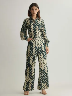 White and green chevron print shirt and pants