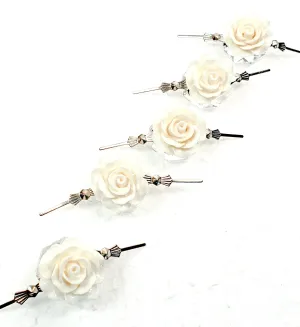White Chandelier Roses Pack of 5 Crystals, Shabby Chic Rose Chandelier Decoration - 81D