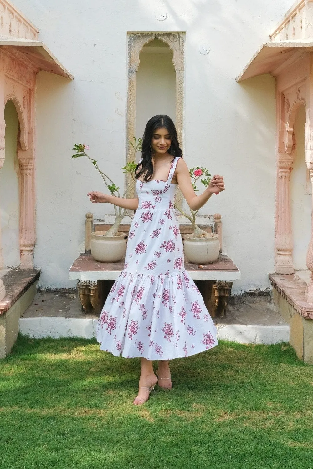 White Printed Midi Dress