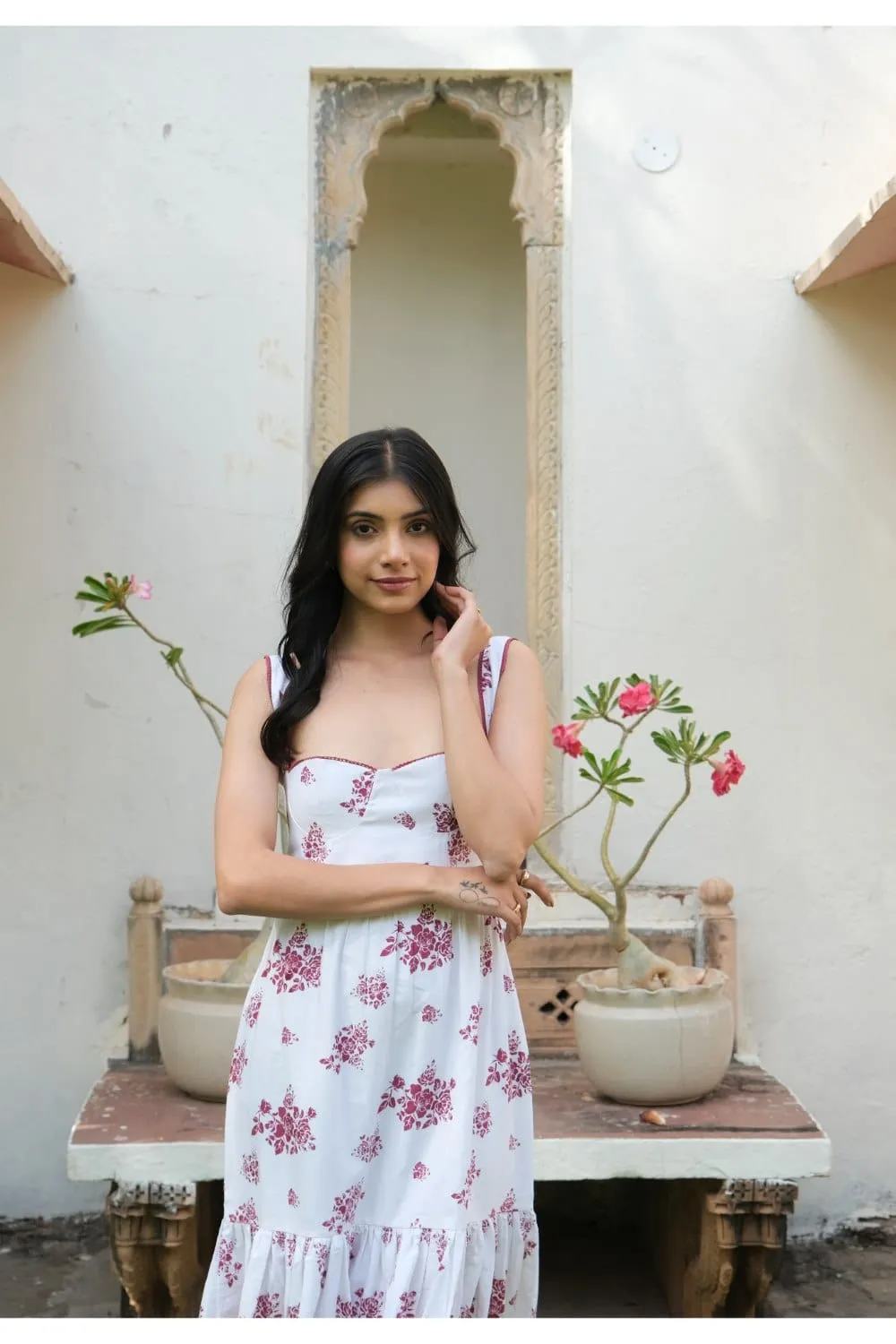 White Printed Midi Dress