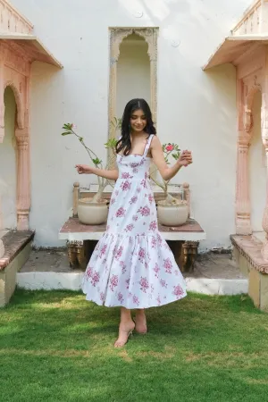 White Printed Midi Dress