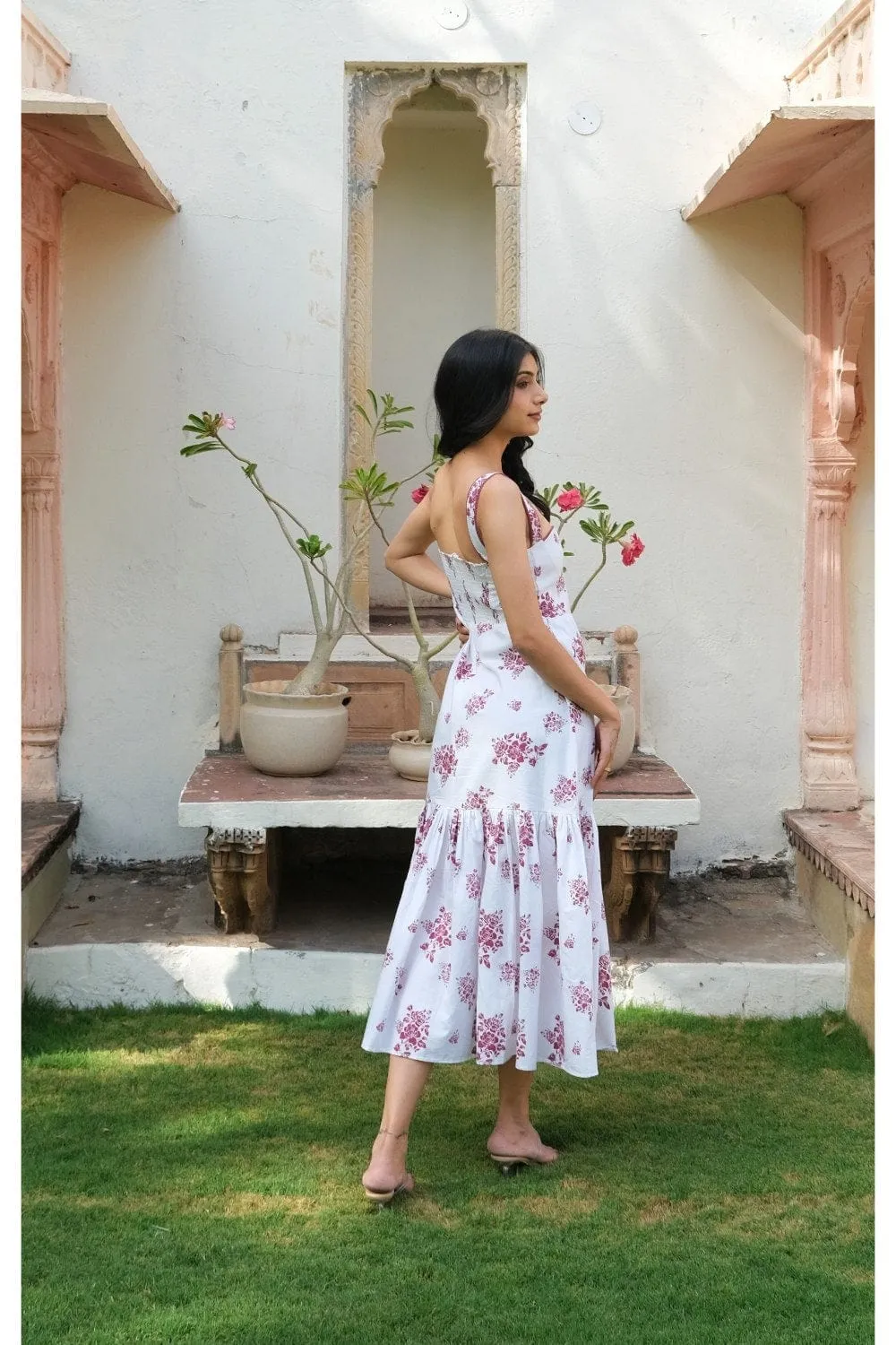 White Printed Midi Dress