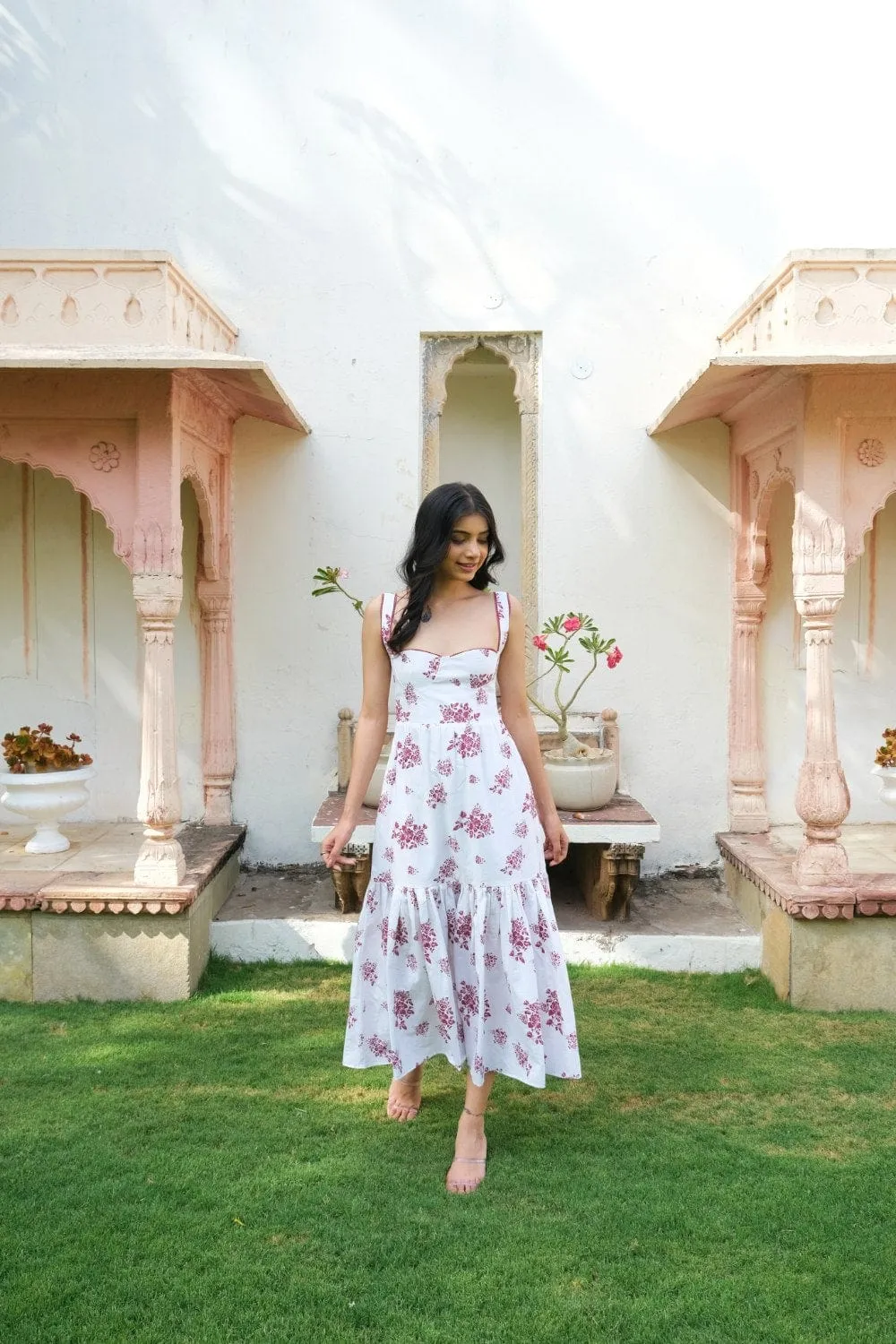 White Printed Midi Dress