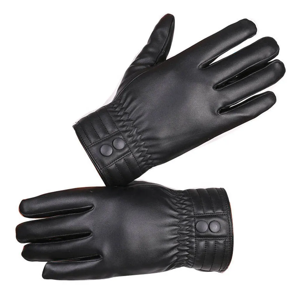 Winter Lined Black Mens Leather Gloves for Winters -Touchscreen warm gloves - for Skiing or
